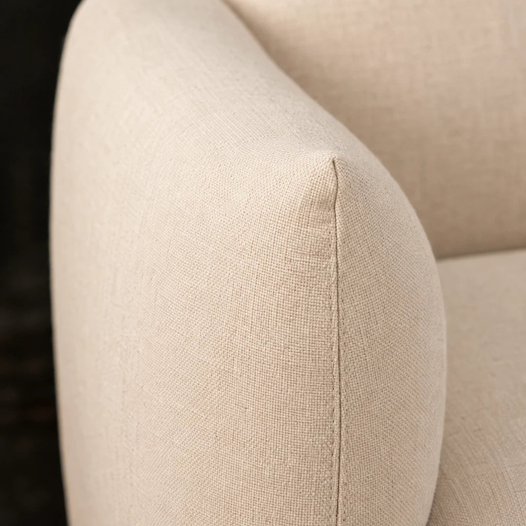 fauteuil lounge tissu beige pieds bois