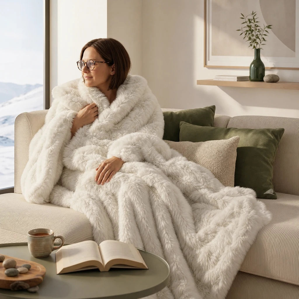 plaid fausse fourrure blanc moelleux