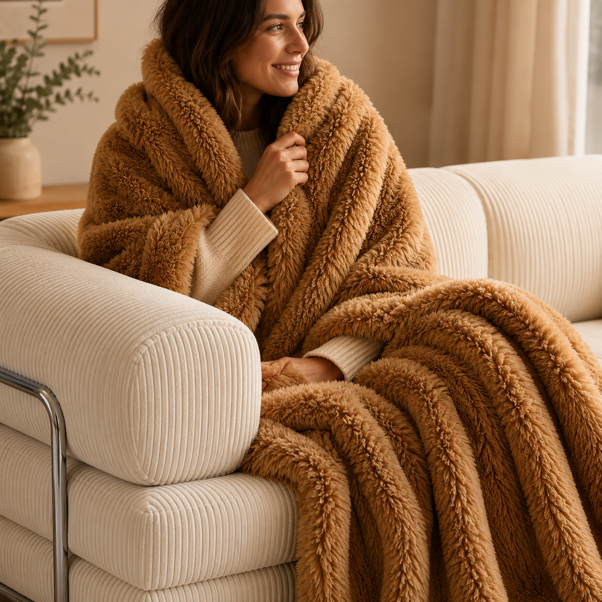 plaid fausse fourrure camel beige douce